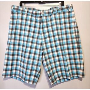Slazenger MensSize 40 Golf Shorts Plaid Blue White Gray Black Logo Flat Front‎